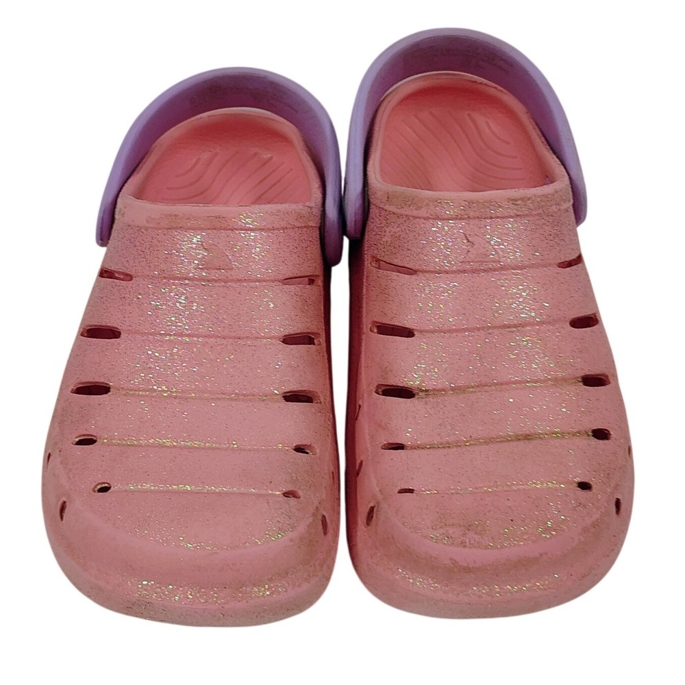 Rugged Shark Kids Pink Glitter Clogs Slip On Water Shoes Size 11 Purple Strap